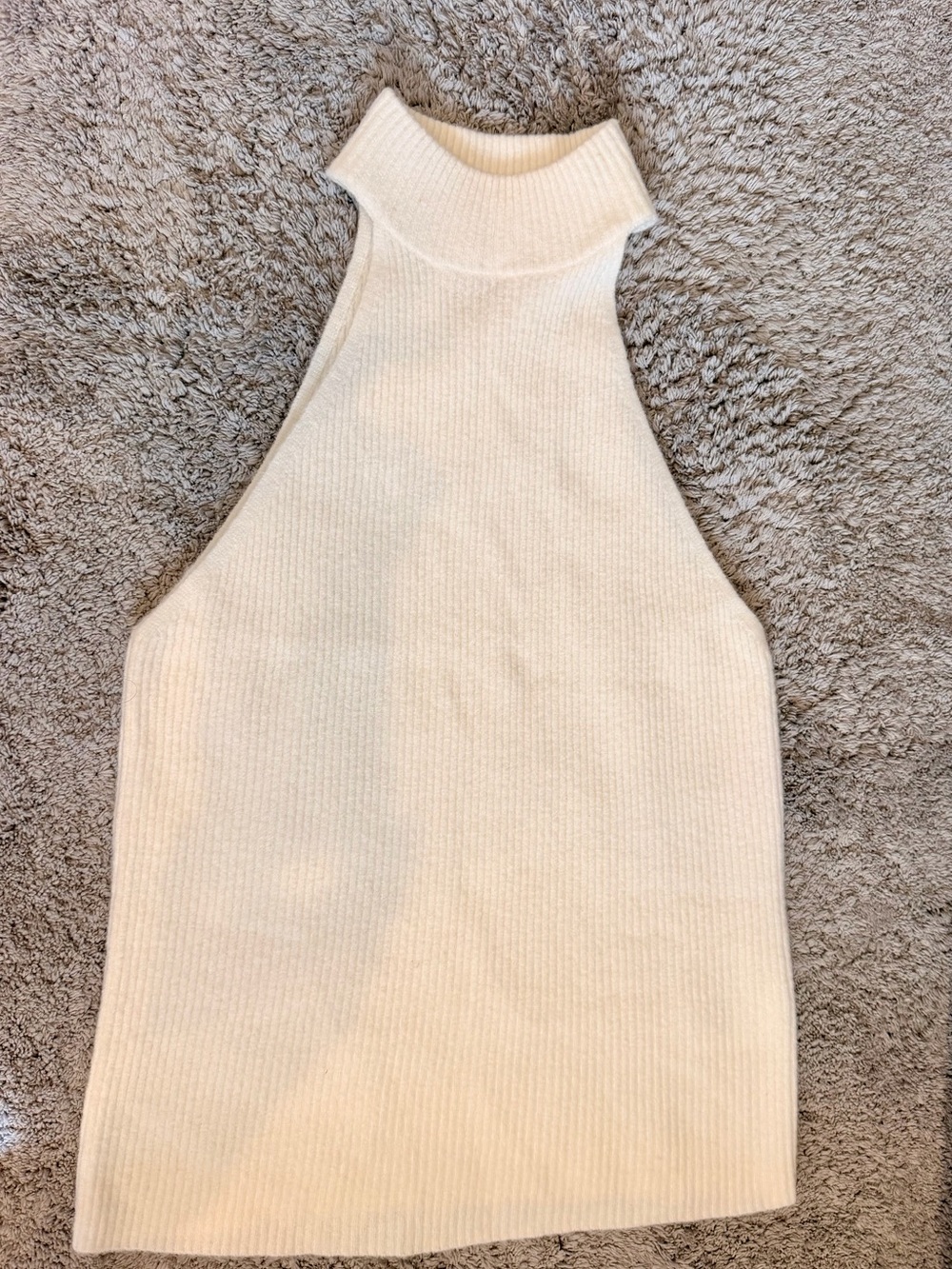 Anine Bing Cream Ribbed Halter Mock Neck Tank Top